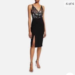 DRESS the POPULATION Black Floral Sequin Lace Bodice V-Neck Giulia Slit Dress M